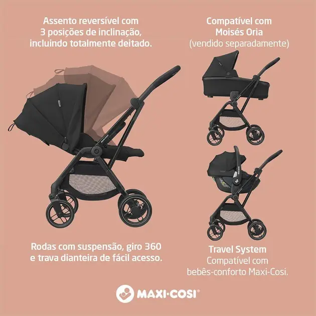 Carrinho de Bebê Maxi Cosi Leona Preto - Travel System