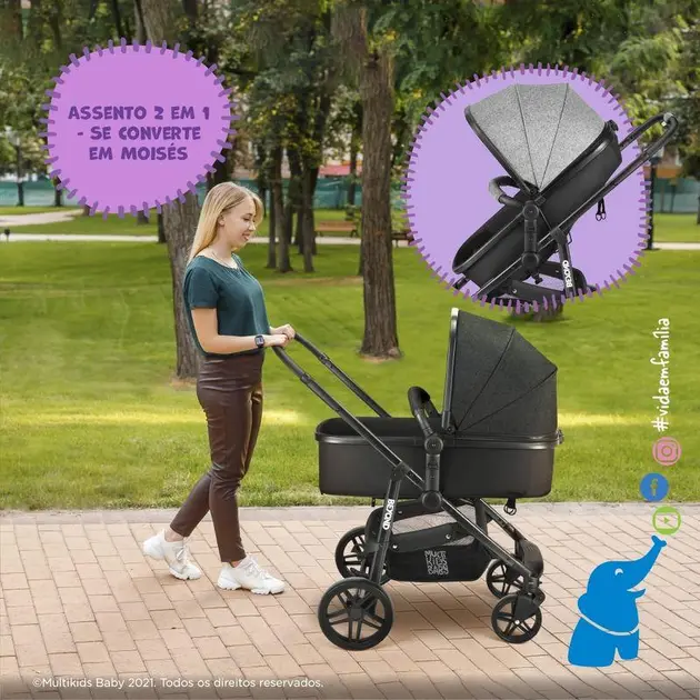 Carrinho de Bebê Multikids Beyond Preto 0-15kg 2 em 1 Moisés BB428 Carrinho de Bebê Multikids Beyond Preto 0-15kg 2 em 1 Moisés BB428