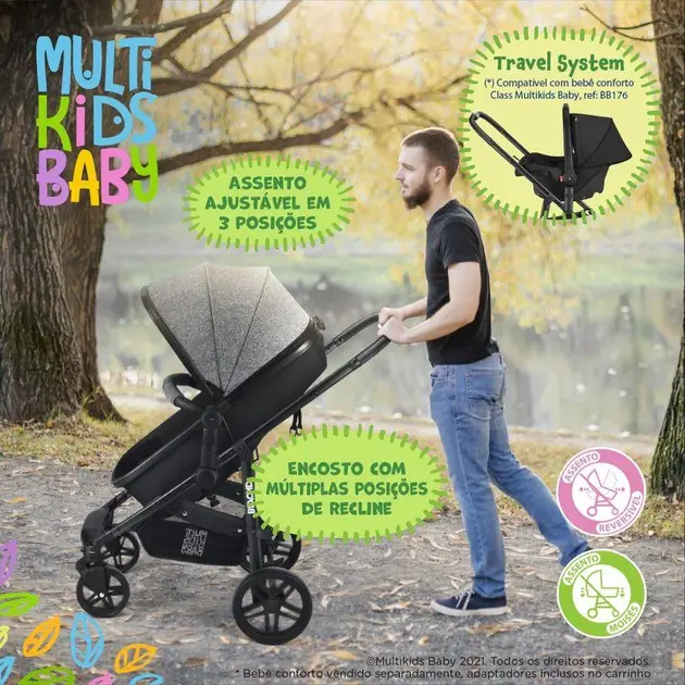 Carrinho de Bebê Multikids Beyond Preto 0-15kg 2 em 1 Moisés BB428 Carrinho de Bebê Multikids Beyond Preto 0-15kg 2 em 1 Moisés BB428