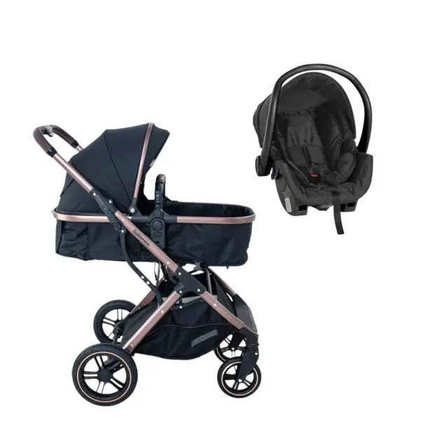 Carrinho de Bebê Passear 3 em 1 Baby Júpiter Preto e Caqui