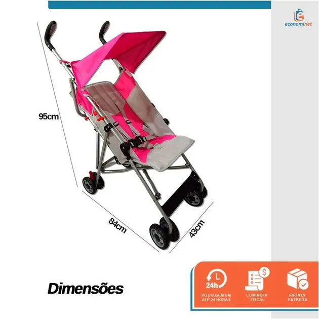 Carrinho de Bebê Passeio Estilo Guarda-Chuva Compacto Turim Rosa 6 meses a 15 Kg Carrinho de Bebê Passeio Estilo Guarda-Chuva Compacto Turim Rosa 6 meses a 15 Kg