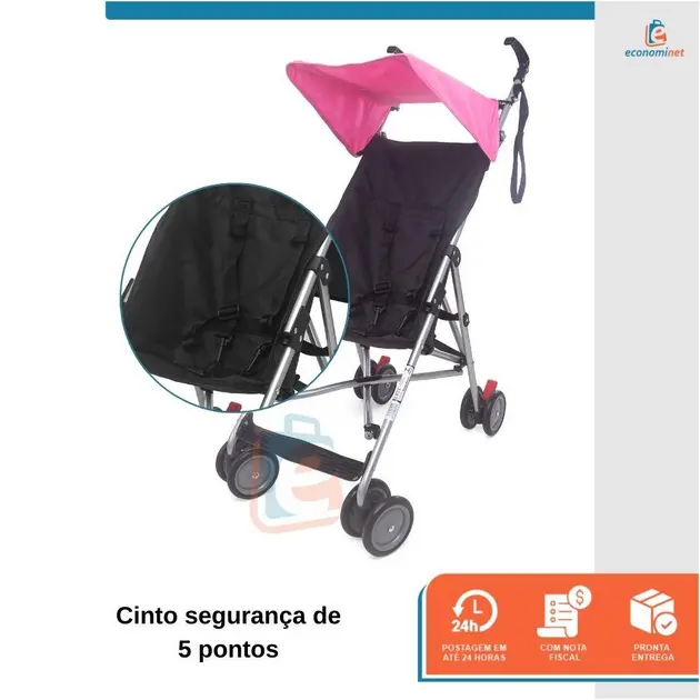 Carrinho de Bebê Passeio Estilo Guarda-Chuva Compacto Turim Rosa 6 meses a 15 Kg Carrinho de Bebê Passeio Estilo Guarda-Chuva Compacto Turim Rosa 6 meses a 15 Kg