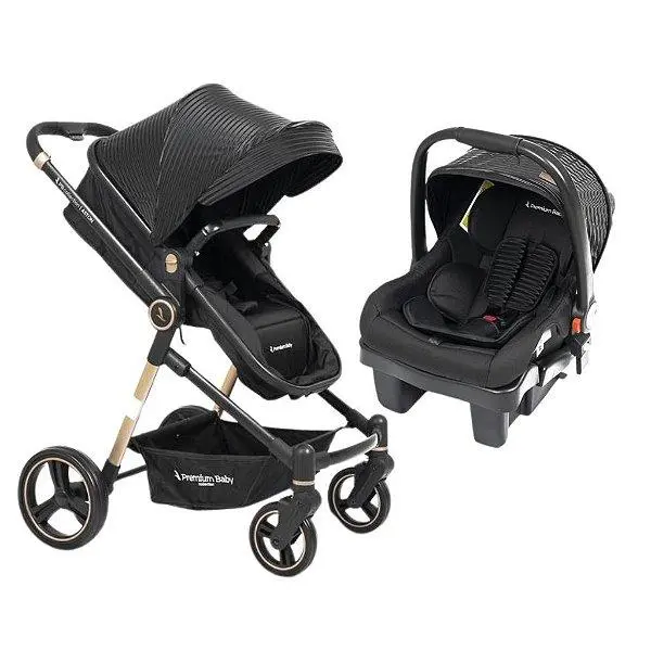 Carrinho de Bebê Premium Baby Bebê Conforto Aston Preto e Gold 3 em 1 Carrinho de Bebê Premium Baby Bebê Conforto Aston Preto e Gold 3 em 1