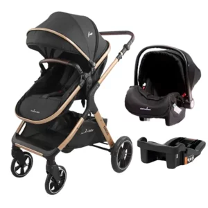 Carrinho de Bebê Premium Baby Kansas Preto e Dourado com Bebê Conforto