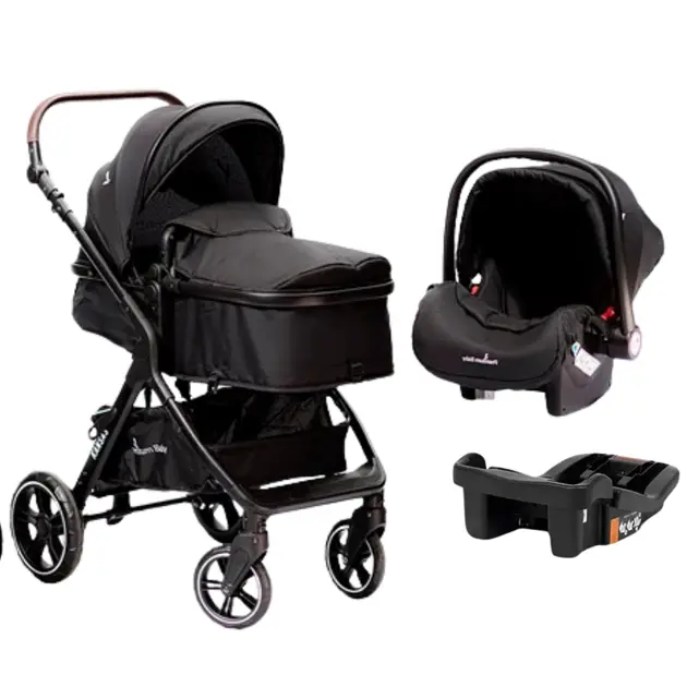 Carrinho de Bebê Premium Baby Kansas Preto e Dourado com Bebê Conforto Carrinho de Bebê Premium Baby Kansas Preto e Dourado com Bebê Conforto