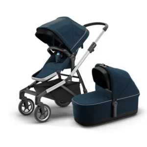 Carrinho de Bebê Thule Sleek + Moisés Azul - Versátil e Confortável