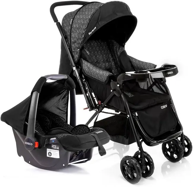 Carrinho de Bebê Travel System Reverse Cosco Preto Rajado Carrinho de Bebê Travel System Reverse Cosco Preto Rajado