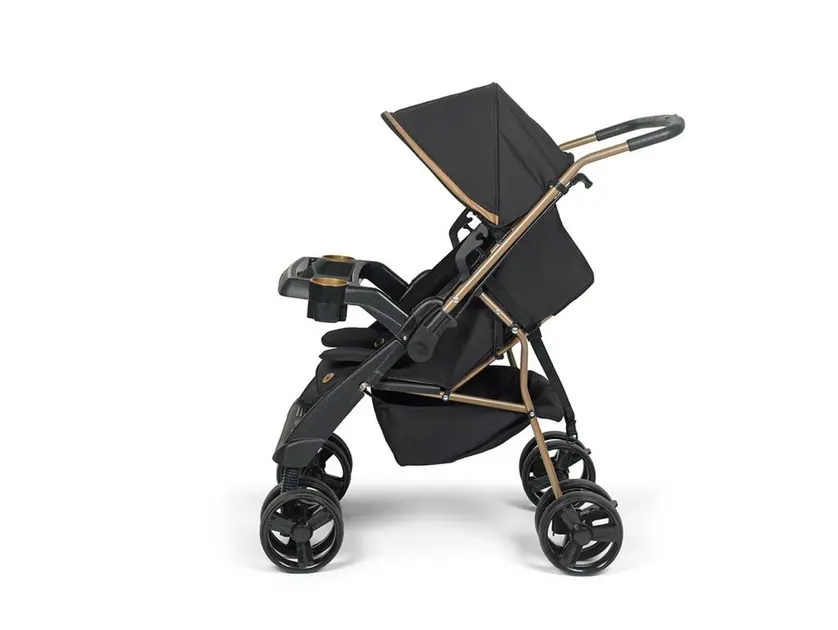 Carrinho de Bebê Tutti Baby Bolt Preto e Dourado com Reversibilidade e Moisés Carrinho de Bebê Tutti Baby Bolt Preto e Dourado com Reversibilidade e Moisés