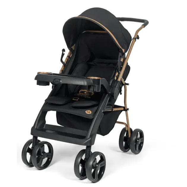 Carrinho de Bebê Tutti Baby Bolt Preto e Dourado com Reversibilidade e Moisés Carrinho de Bebê Tutti Baby Bolt Preto e Dourado com Reversibilidade e Moisés