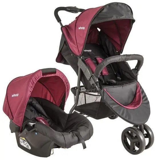 Carrinho de Bebê Whoop Trio 5 em 1 - Vinho - Com Bebê Conforto e Moisés