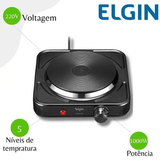 Cooktop 1 Boca Elgin Preto – Portátil 110V 1000W – Fogão Elétrico Cooktop 1 Boca Elgin Preto - Portátil 110V 1000W - Fogão Elétrico