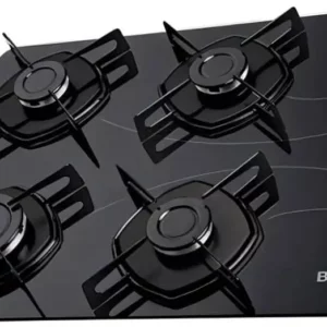 Cooktop 4 Bocas Braslar Preto Esmaltado Gás Bivolt com Acendimento Automático