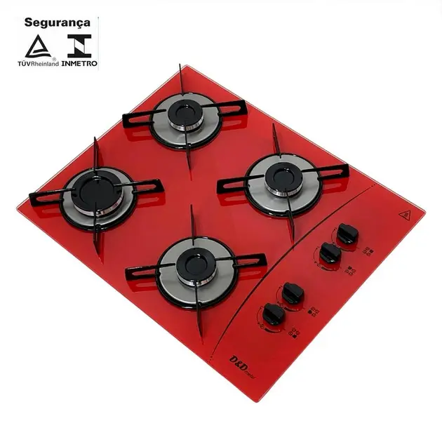 Cooktop 4 Bocas D&d Vermelho – Gás Bivolt – Ce04v