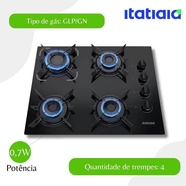 Cooktop 4 Bocas Itatiaia Electra Glass Preto Bivolt – Gás Cooktop 4 Bocas Itatiaia Electra Glass Preto Bivolt - Gás