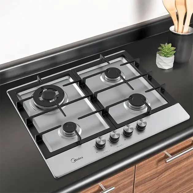 Cooktop 4 Bocas Midea Inox – Tripla Chama – Gás Bivolt – CYB4B Cooktop 4 Bocas Midea Inox - Tripla Chama - Gás Bivolt - CYB4B