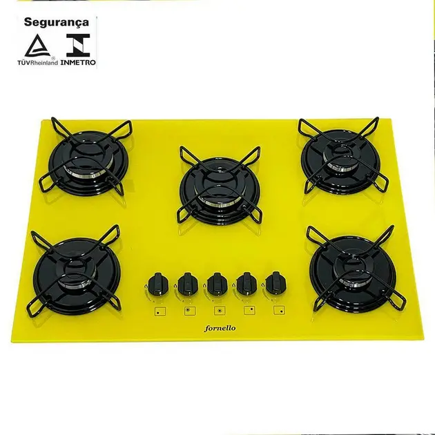 Cooktop 5 Bocas Amarelo – Gás Bivolt – Acendimento Automático Cooktop 5 Bocas Amarelo - Gás Bivolt - Acendimento Automático