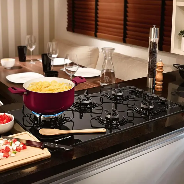 Cooktop 5 Bocas Brastemp Preto - Ative! Timer Touch - Gás Bivolt - BDT85AEUNA
