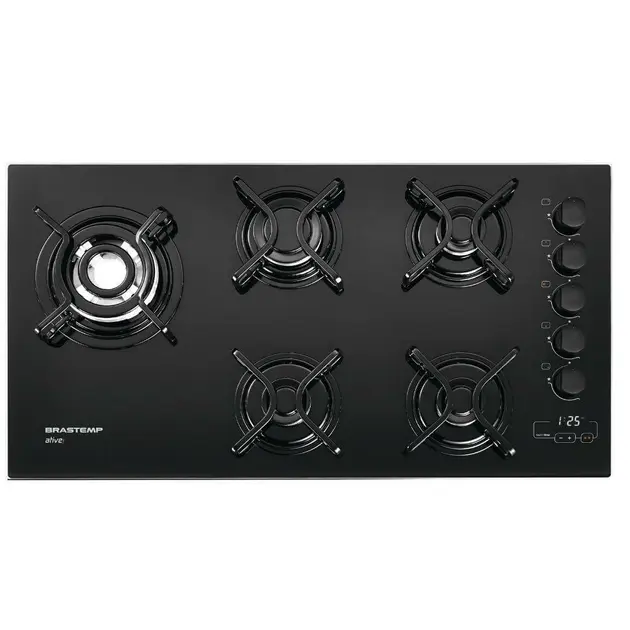 Cooktop 5 Bocas Brastemp Preto - Ative! Timer Touch - Gás Bivolt - BDT85AEUNA