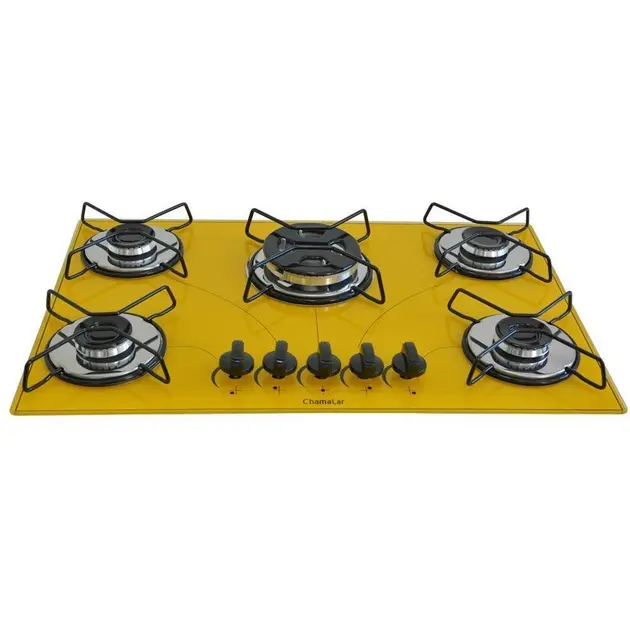 Cooktop 5 Bocas Chamalar Amarelo – Tripla Chama – Gás Bivolt Cooktop 5 Bocas Chamalar Amarelo - Tripla Chama - Gás Bivolt