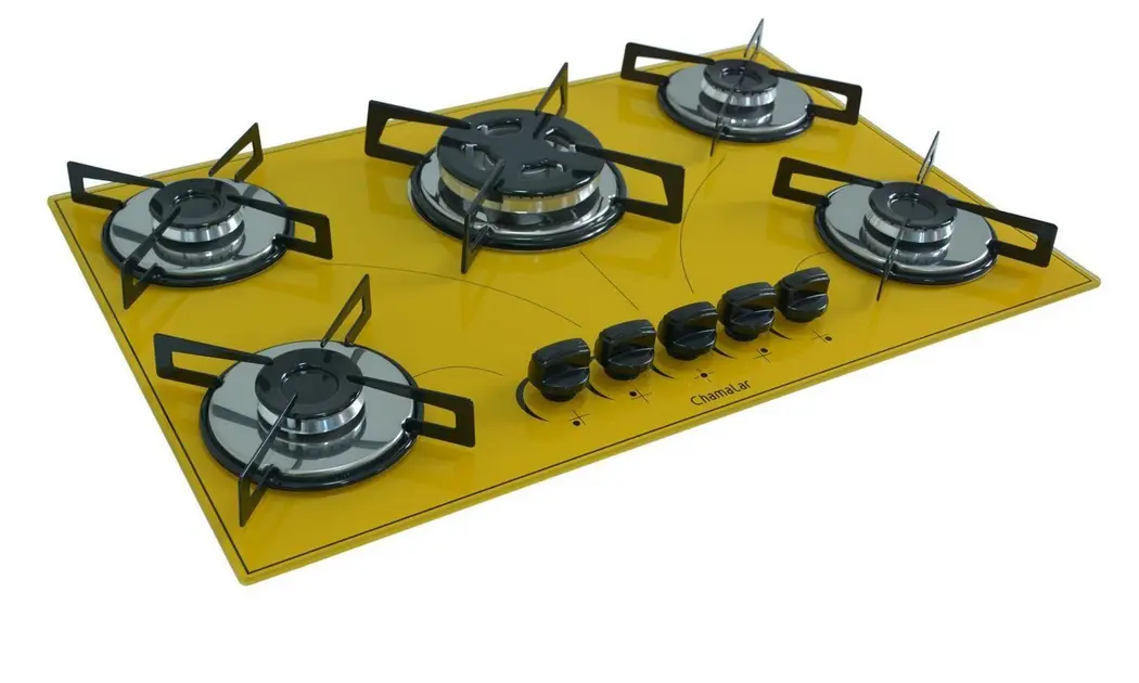 Cooktop 5 Bocas Chamalar Amarelo – Tripla Chama – Gás Bivolt Cooktop 5 Bocas Chamalar Amarelo - Tripla Chama - Gás Bivolt