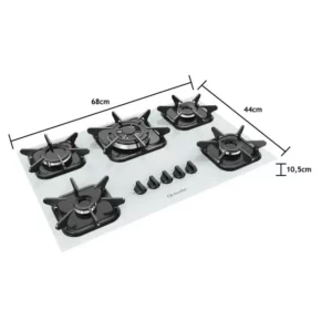 Cooktop 5 Bocas Mueller Branco - Tripla Chama - Gás Bivolt