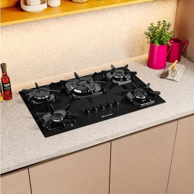 Cooktop 5 Bocas Mueller Preto com Queimador Tripla Chama - Bivolt - Design Moderno