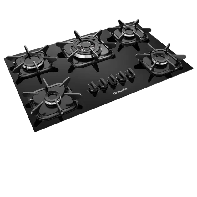 Cooktop 5 Bocas Mueller Preto com Queimador Tripla Chama - Bivolt - Design Moderno