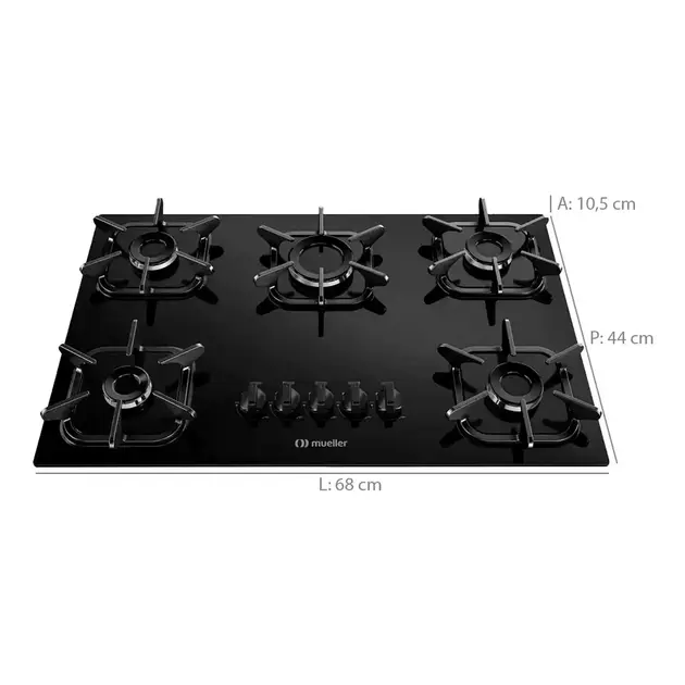 Cooktop 5 Bocas Mueller Preto Ultra Chama Gás Bivolt
