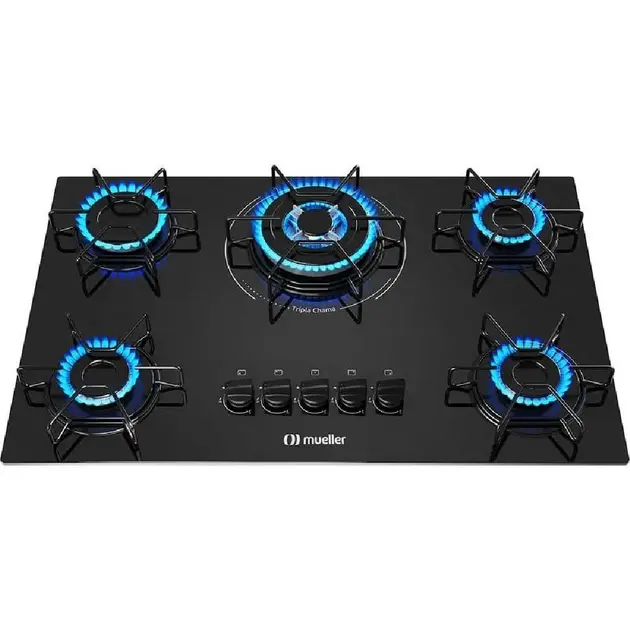 Cooktop 5 Bocas Mueller Preto Ultra Chama Gás Bivolt