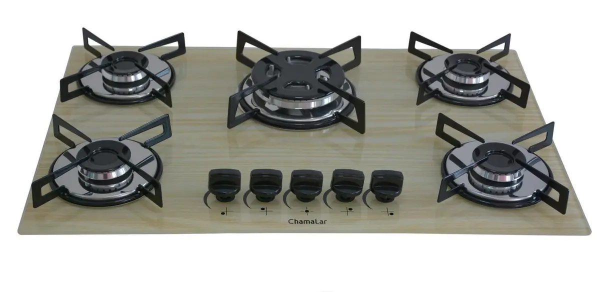 Cooktop 5 Bocas Premium Tripla Chama Chamalar – Marrom Amadeirado Claro – Gás Bivolt Cooktop 5 Bocas Premium Tripla Chama Chamalar - Marrom Amadeirado Claro - Gás Bivolt