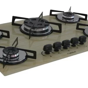Cooktop 5 Bocas Premium Tripla Chama Chamalar - Marrom Amadeirado Claro - Gás Bivolt