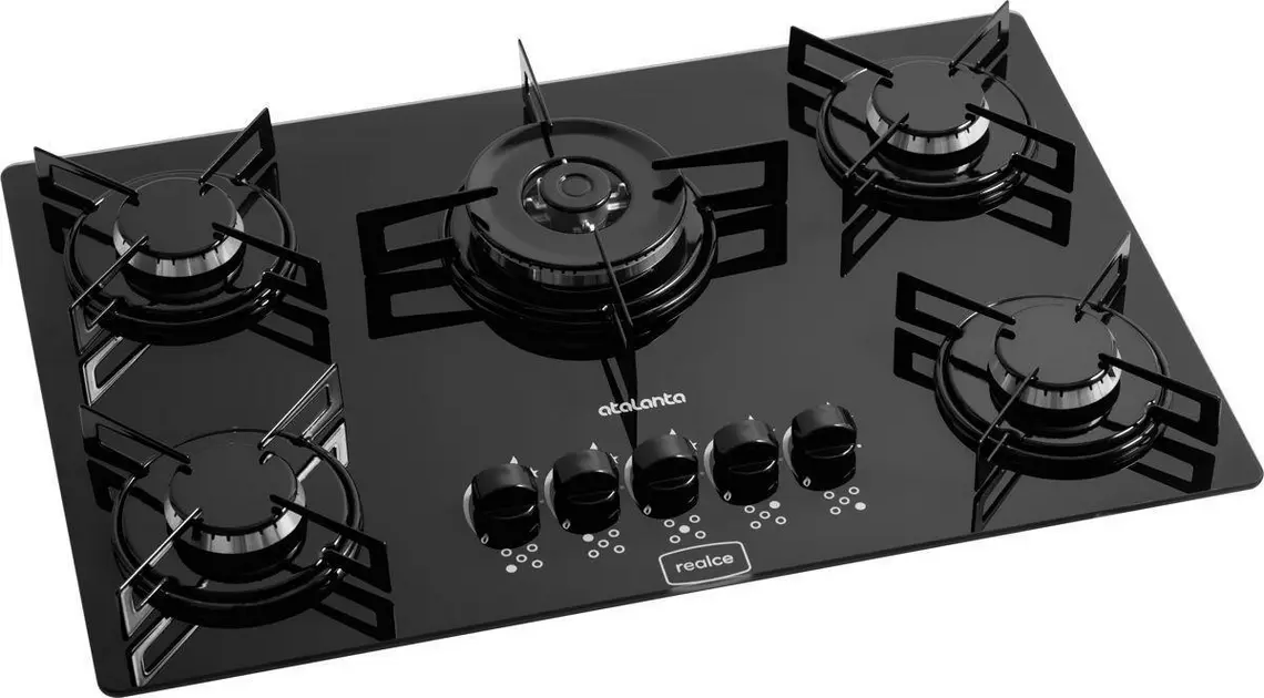 Cooktop 5 Bocas Realce Atalanta Preto – Tripla Chama – Gás Bivolt Cooktop 5 Bocas Realce Atalanta Preto - Tripla Chama - Gás Bivolt