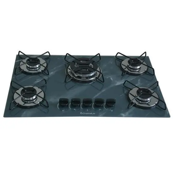 Cooktop 5 Bocas Tripla Chama Marmorizado Cinza Gás Bivolt