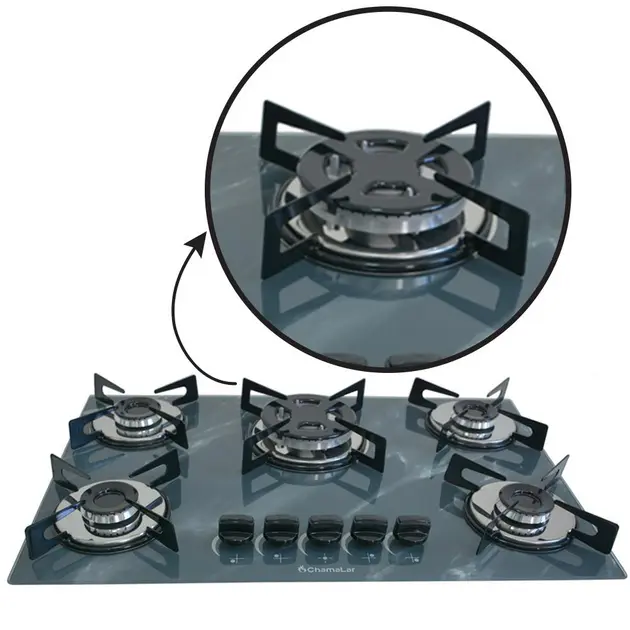 Cooktop 5 Bocas Tripla Chama Marmorizado Cinza Gás Bivolt