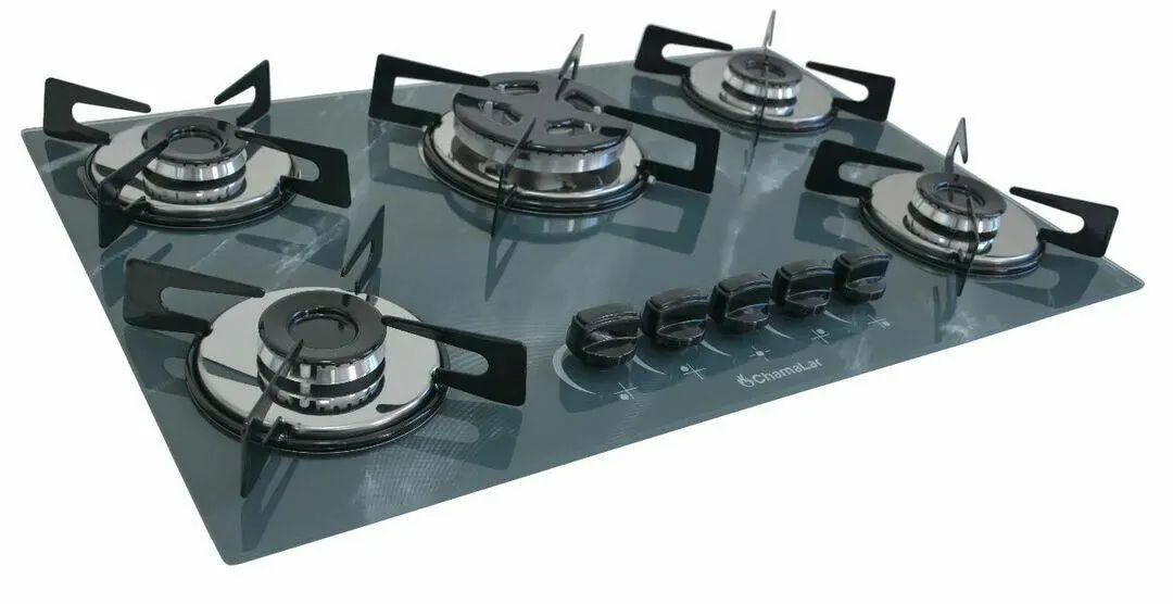 Cooktop 5 Bocas Tripla Chama Marmorizado Cinza Gás Bivolt