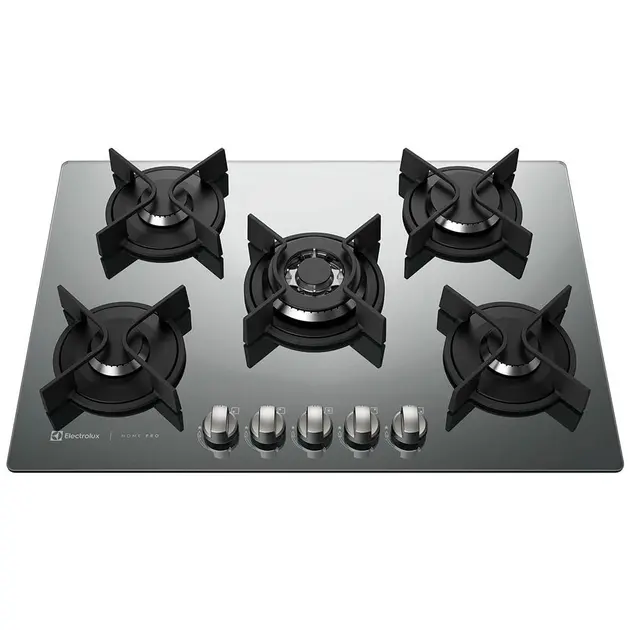 Cooktop a Gás 5 Bocas Electrolux Home Pro (GC75U) Prateado com Tripla Chama Cooktop a Gás 5 Bocas Electrolux Home Pro (GC75U) Prateado com Tripla Chama