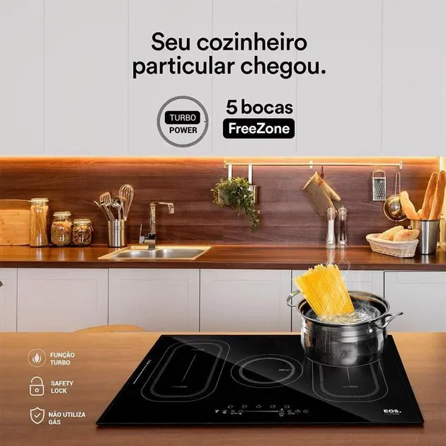 Cooktop de Indução 5 Bocas EOS Freezone Preto 220V 9500W - ECI05EPF