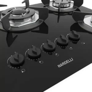 Cooktop Nardelli Preto com 5 Bocas, Gás Bivolt, Mesa de Vidro e Tripla Chama