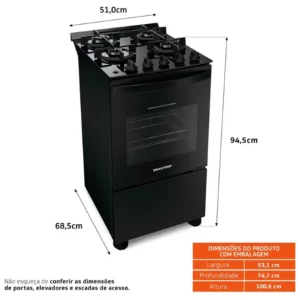 Fogão 4 Bocas Brastemp Inox Mesa em Vidro - 220v - BFO4VBRRNA