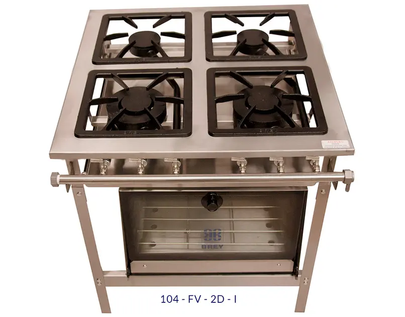 Fogão 4 Bocas Inox Metal Brey - 104-F-2D-1 com Forno e 2 Duplas