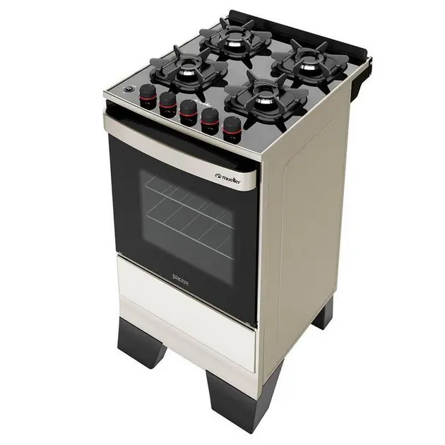 Fogão 4 Bocas Mueller Piacere Vetro Inox Bivolt Mesa de Vidro