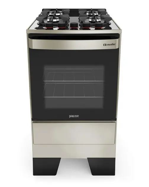 Fogão 4 Bocas Mueller Piacere Vetro Inox Bivolt Mesa de Vidro