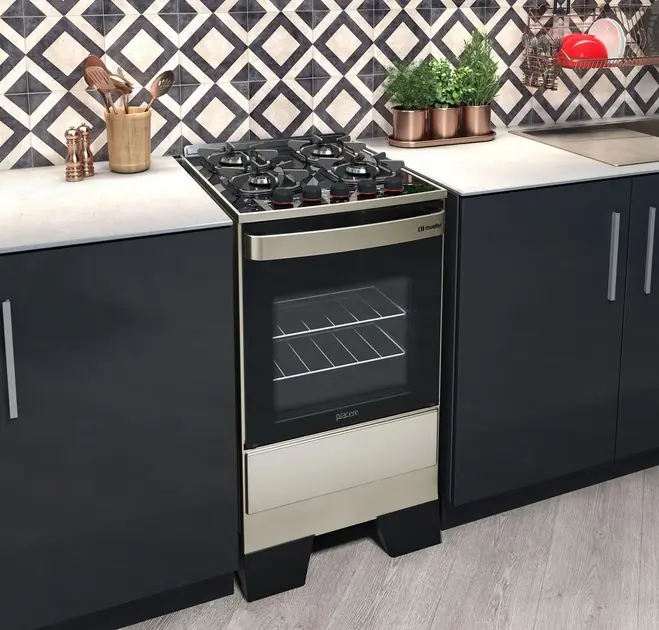 Fogão 4 Bocas Mueller Piacere Vetro Inox Bivolt Mesa de Vidro