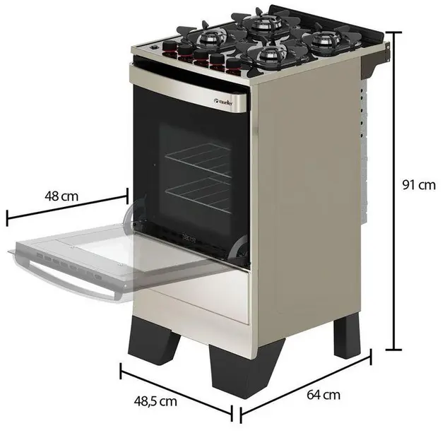 Fogão 4 Bocas Mueller Piacere Vetro Inox Bivolt Mesa de Vidro