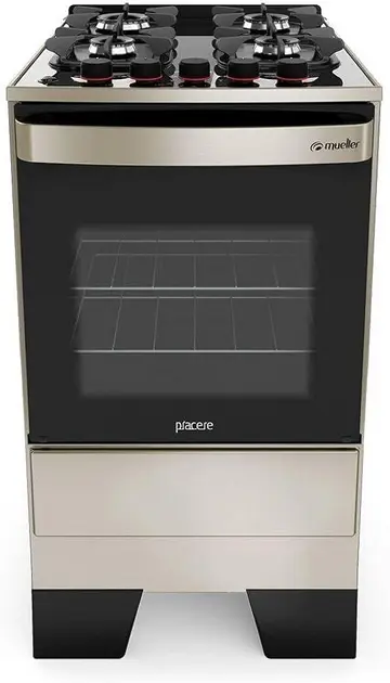 Fogão 4 Bocas Mueller Piacere Vetro Inox Bivolt Mesa de Vidro