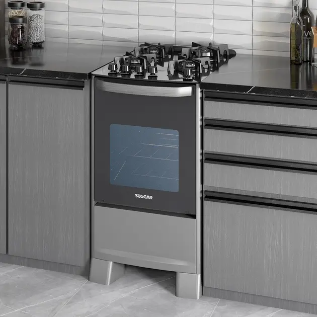 Fogão 4 Bocas Suggar Master Grill Prata Mesa em Vidro 110V