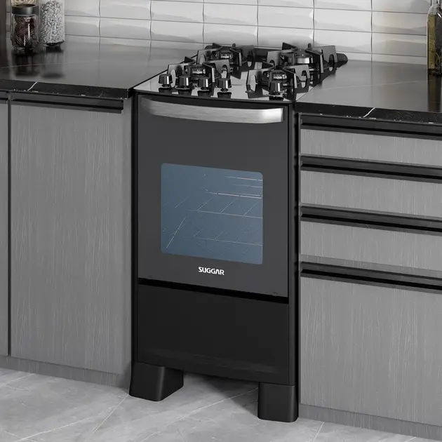 Fogão 4 Bocas Suggar Master Grill Preto Mesa em Vidro – 110v – Fgvmtg411pt