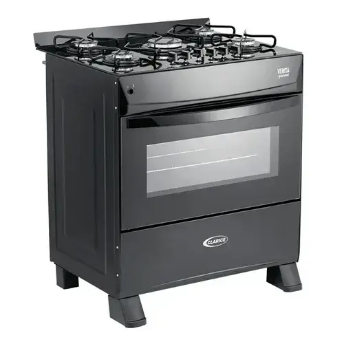 Fogão 5 Bocas Clarice Verita Gourmet Preto Fosco Bivolt com Mesa de Vidro Temperado