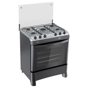 Fogão 5 Bocas Clarice Verita Gourmet Preto Fosco Bivolt com Mesa de Vidro Temperado
