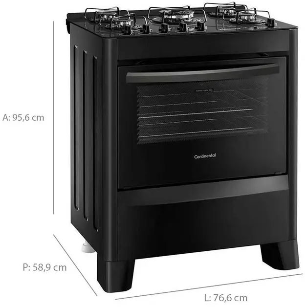 Fogão 5 Bocas Continental FC5VP Preto com Mesa em Vidro Bivolt Fogão 5 Bocas Continental FC5VP Preto com Mesa em Vidro Bivolt
